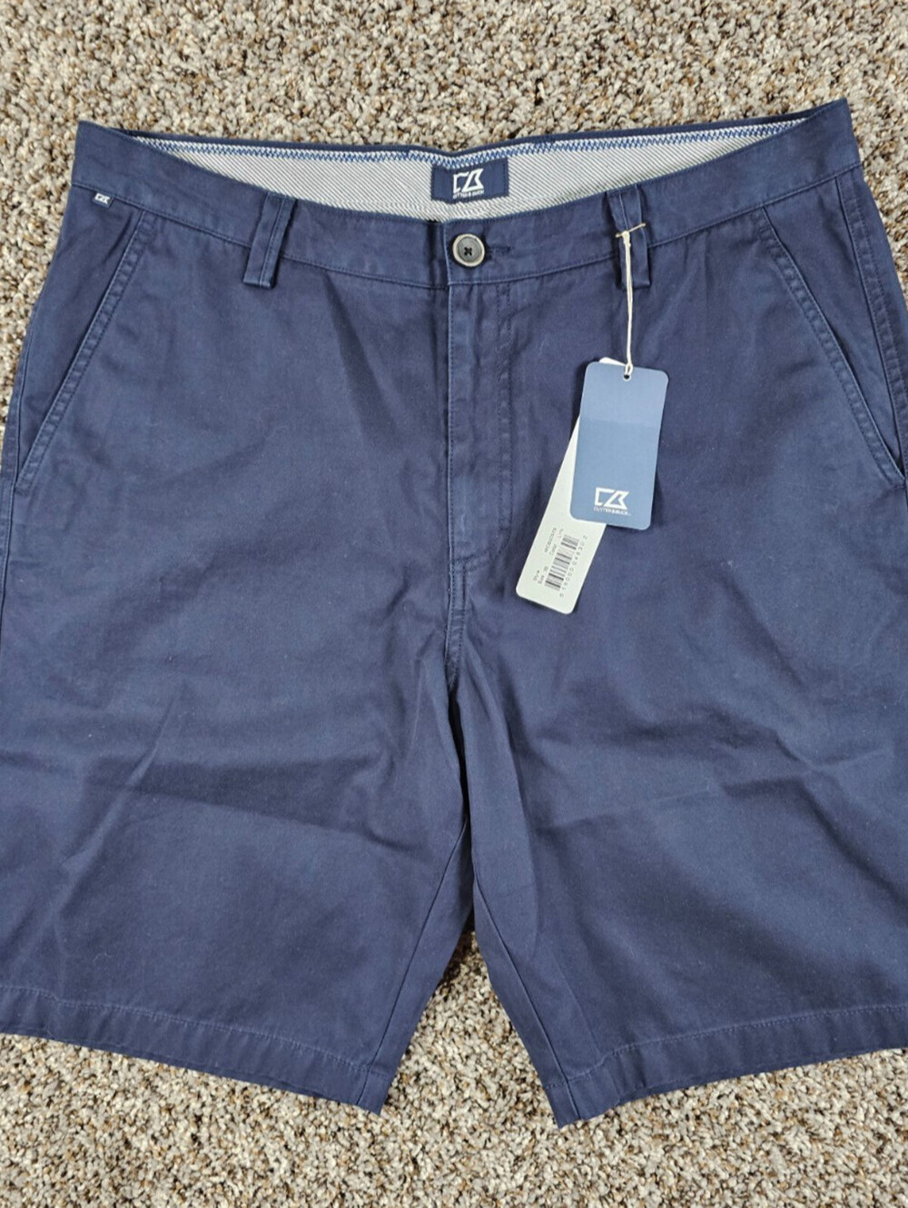 Cutter & Buck Mens Sz 36 Flat Front Chino Shorts Solid Blue NEW